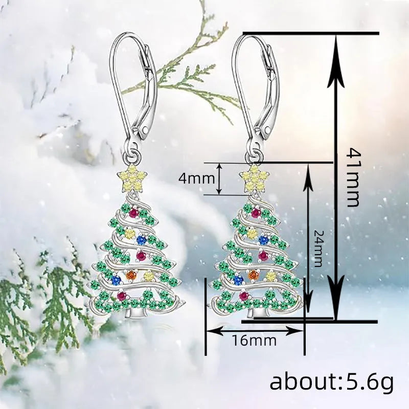 Christmas tree earring pendant with star element in white gold colour finish