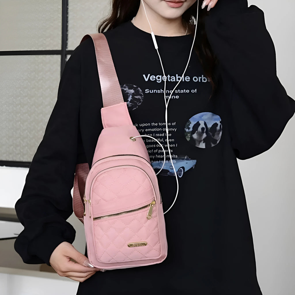 New crossbody Oxford cloth breathable chest bag with plaid detail in dark blue and pink colour options