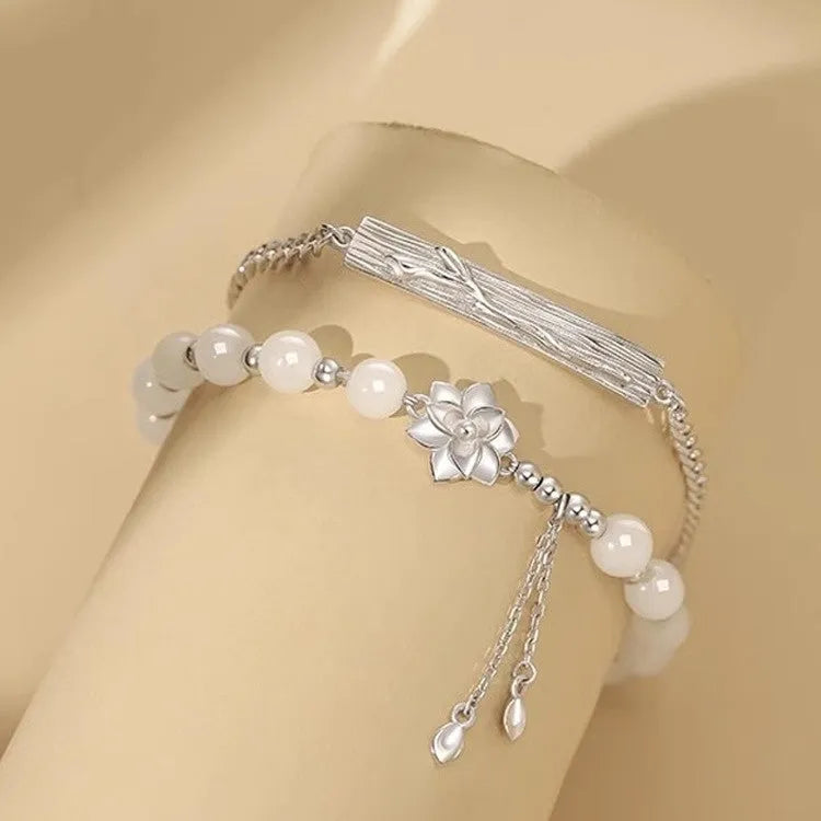 High sense new Chinese style beaded resin bracelet with camellia lotus and peach blossom for couple