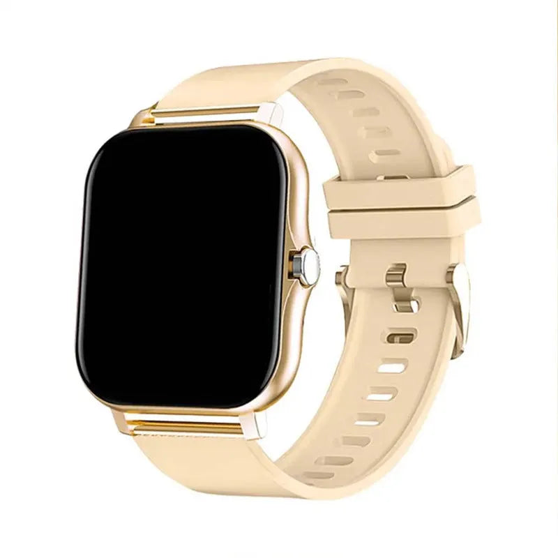 Smart watch with 1.44-inch touch screen showing heart rate display on silicone strap