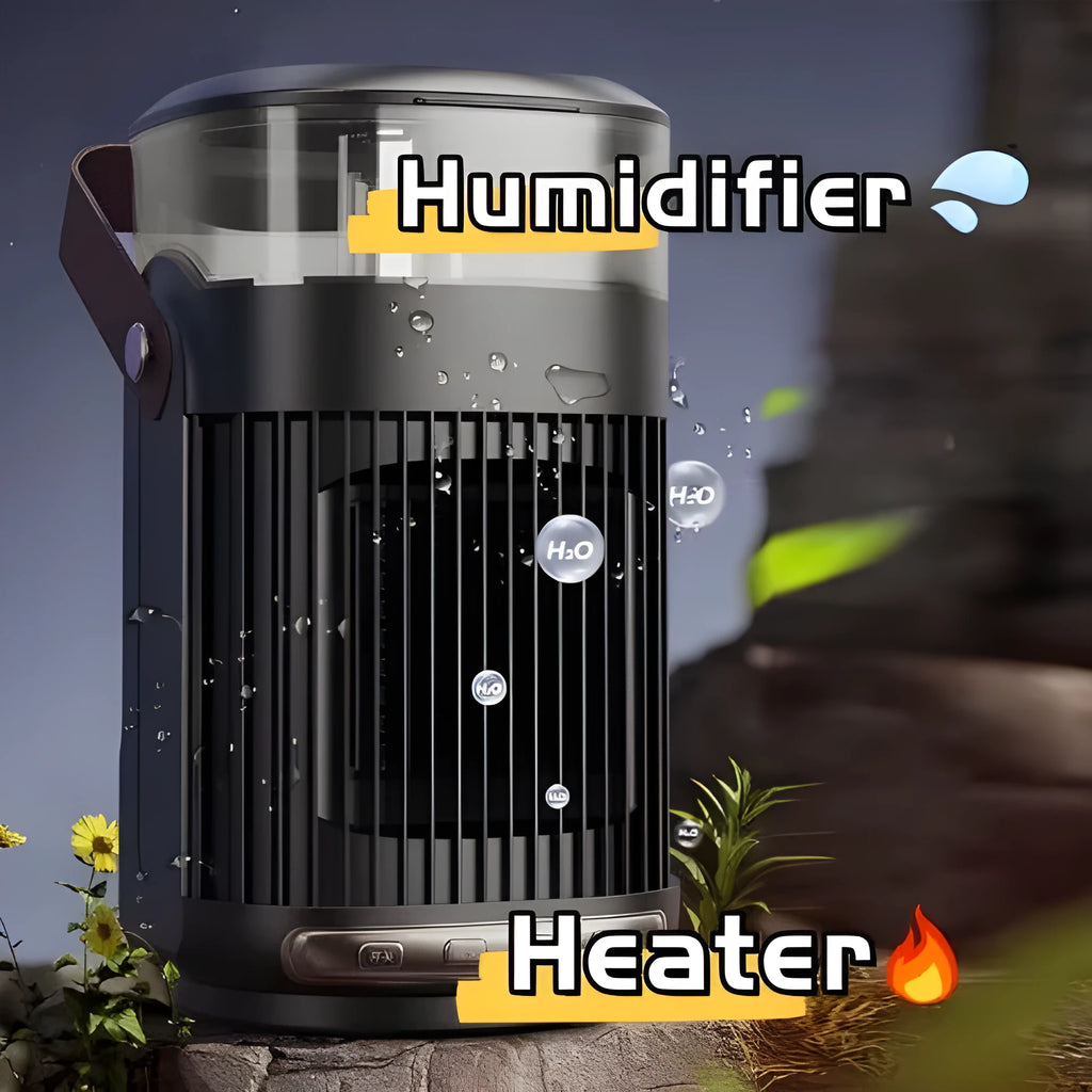 2 in 1 portable heater and humidifier black PTC 2000W desk size 24x13x13cm