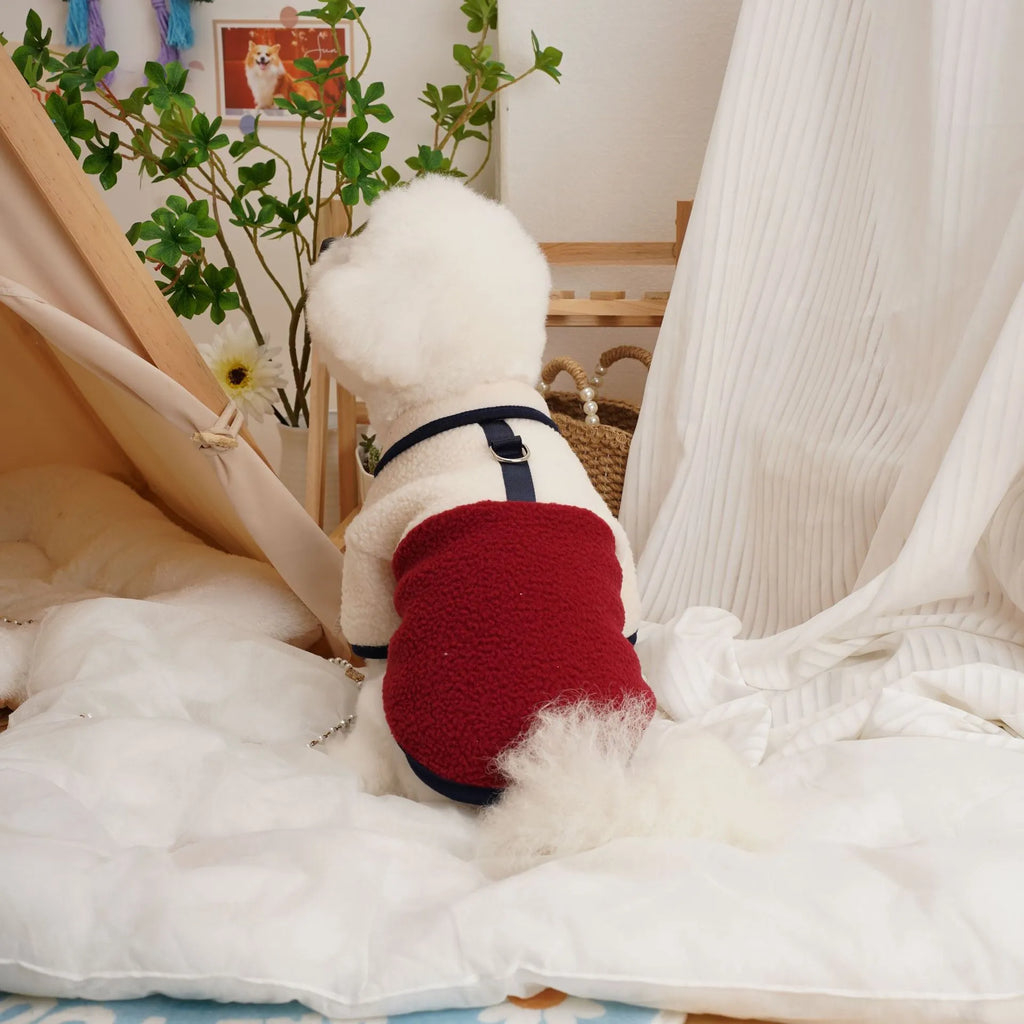 Pet autumn winter berber fleece thickened sweatshirt in caramel colour on a dog
