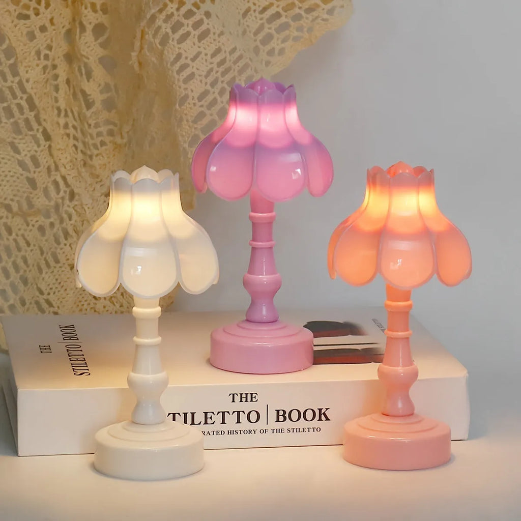 Retro pagoda lotus atmosphere small night lamp with built-in battery, geometric stereo design, light purple colour