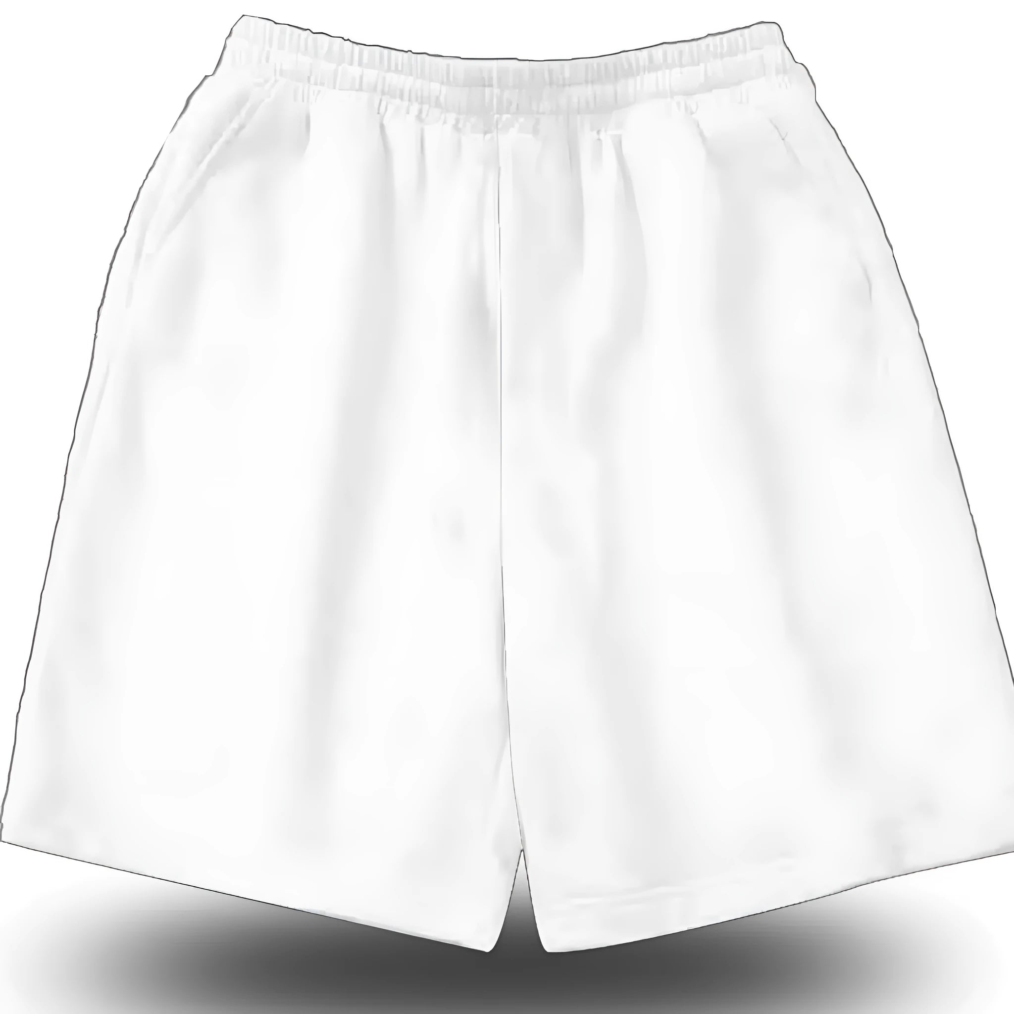 White polyester casual shorts with elastic waistband, available in sizes S to 5XL for women and men