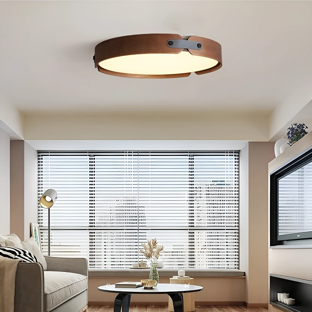 Japanese creative walnut bedroom ceiling lamp with wooden shade and PMMA lampshade, available in 42cm and 56cm