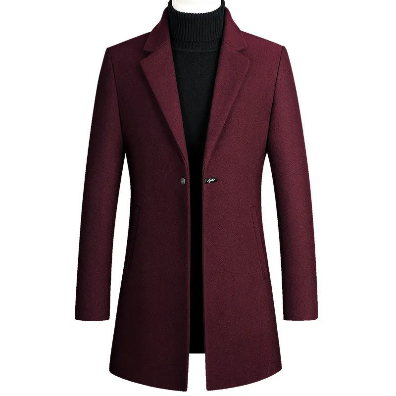 Korean style long woolen trench coat slim fit one button overcoat for men in five colours
