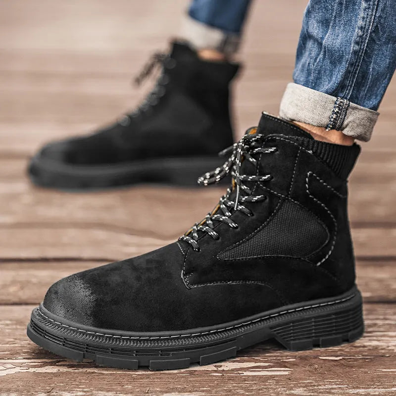 Men's frost finish microfiber leather Martin boots with round toe and thick heel