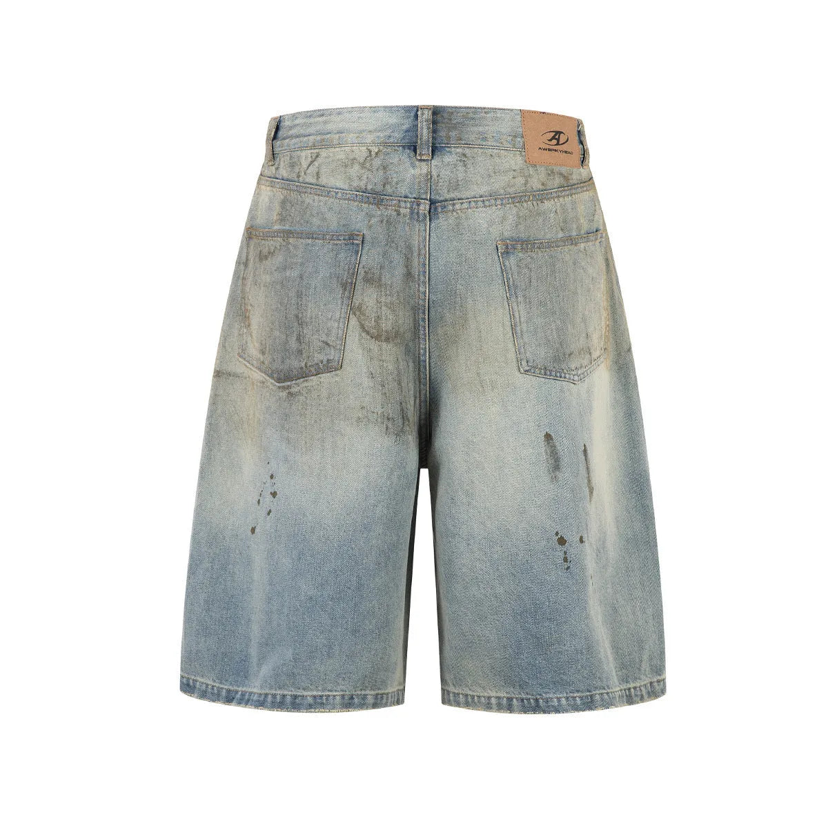 Men's blue cropped denim jeans with washed finish and straight-leg cut for street fashion