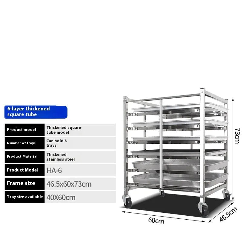 Six-tier stainless steel bakery cooling rack with locking mechanism and 40x60cm tray size