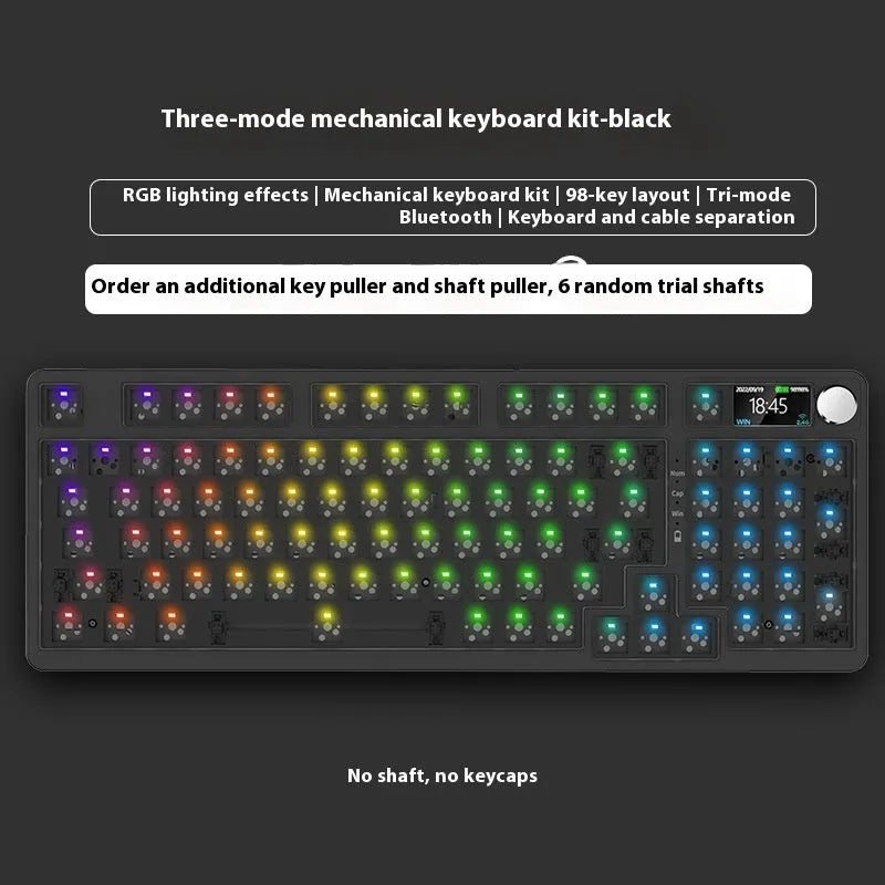 98-key wireless mechanical keyboard kit with display screen options and metal control knob
