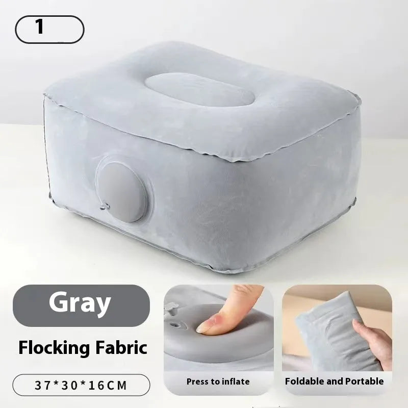 Portable press inflatable seat cushion with flocking surface folded and deflated on a table