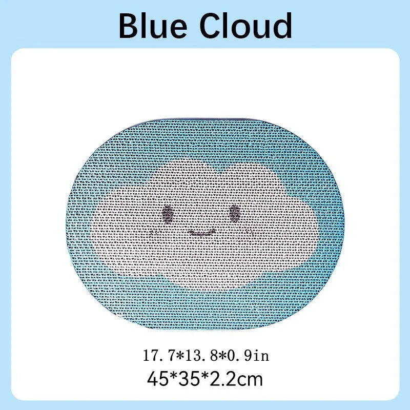 Blue Clouds cartoon cat scratching board made of natural sisal with sticky wall backing for furniture protection
