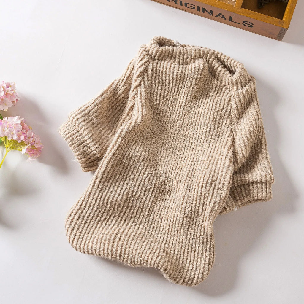 Brown cloth pullover sweater for small dog breeds on a mannequin