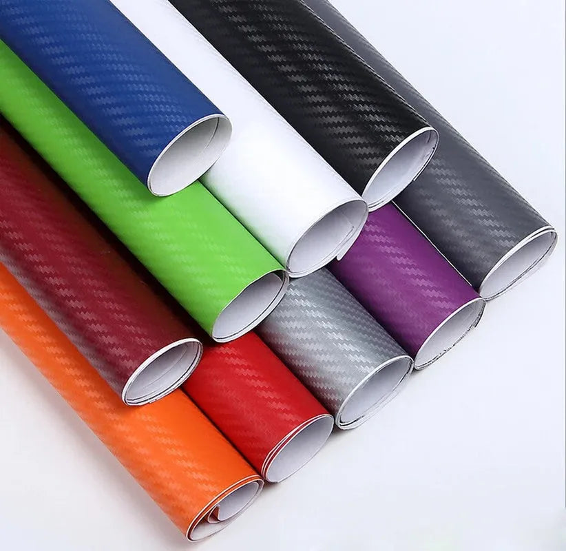 Roll of 3D carbon fibre car sticker measuring 30cm by 127cm in eight colour options