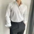 Men's solid colour Korean slim fit cardigan shirt in white, black, and dark gray, available in sizes S-5XL