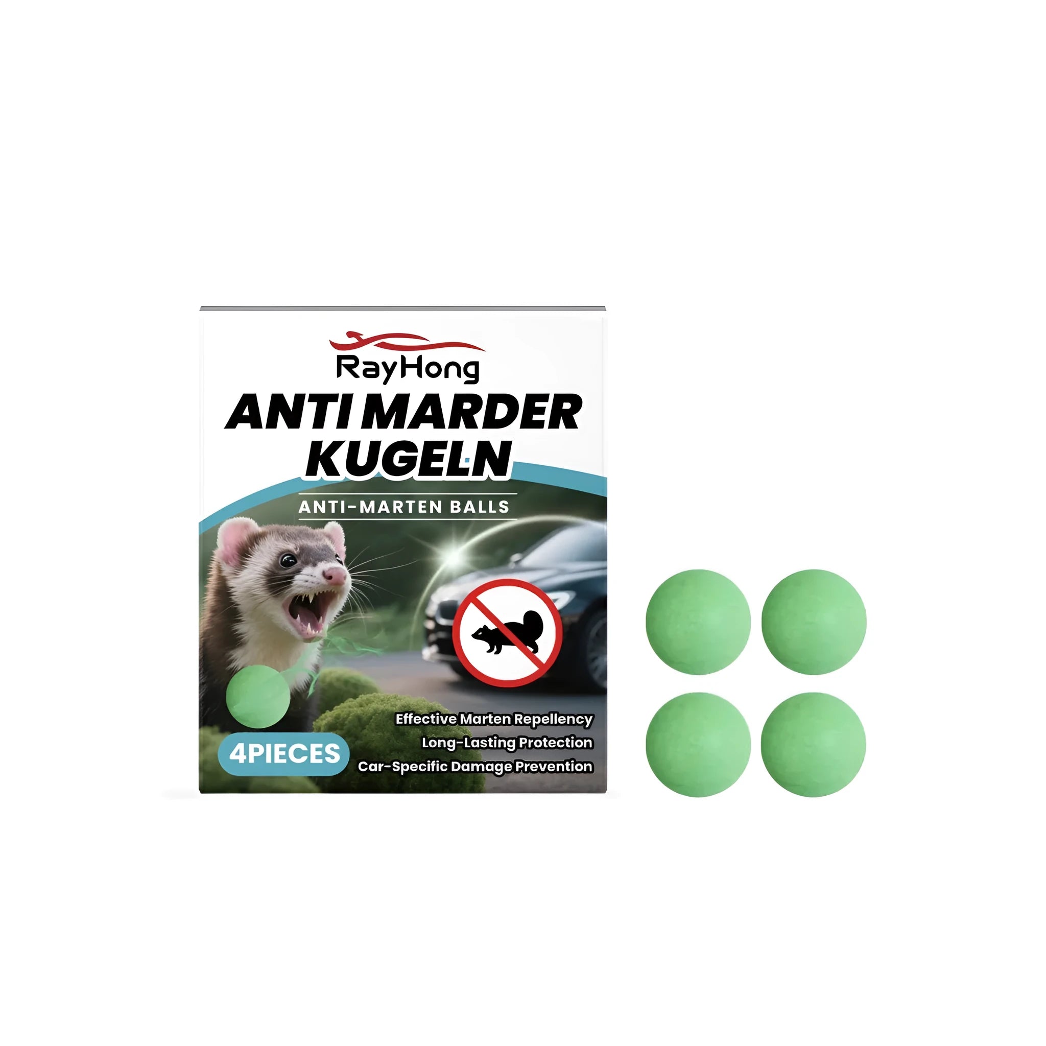 Four anti-marten balls with peppermint, ginger, and lemon extracts in quartz sand for car engine repellent