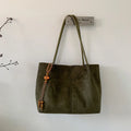 Large capacity suede tote bag with pendant, horizontal square shape, available in black, brown, coffee, and green