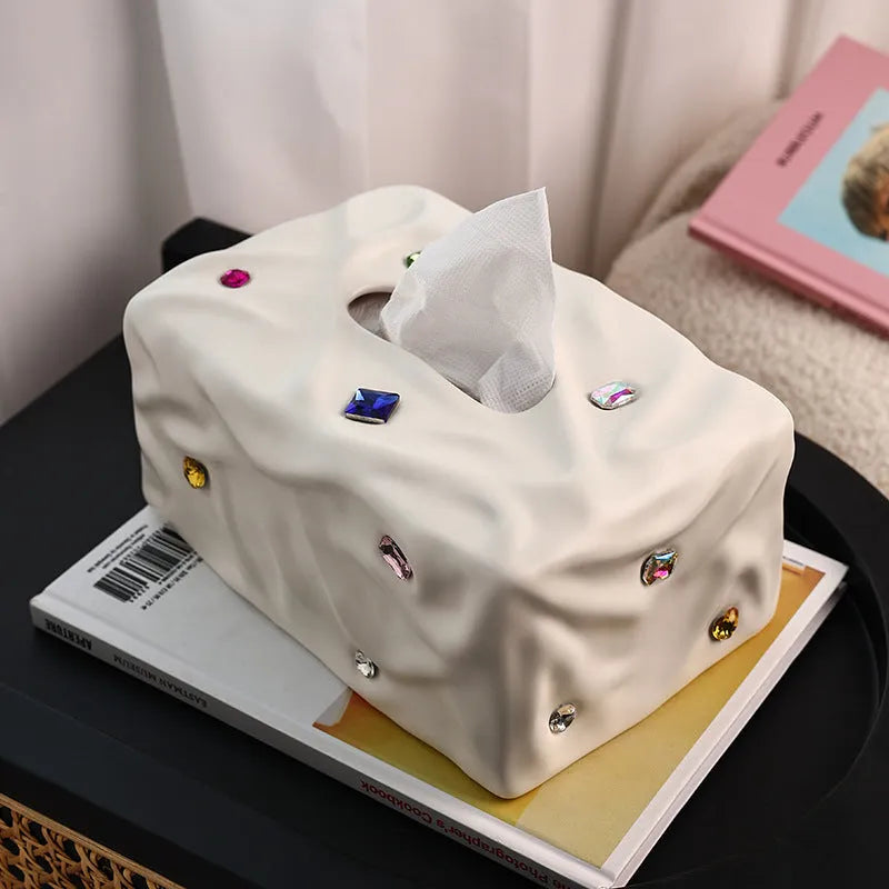 Ceramic tissue box in light luxury style with matte white or silver finish