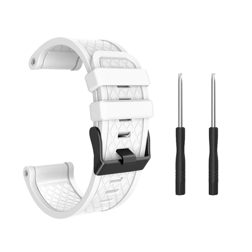26mm silicone sports watch strap for Jiaming watches in eight colour options on a white background.