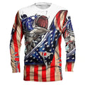 Men's grey long sleeve pullover with an all-over blue and white fish print, round neck, casual fit