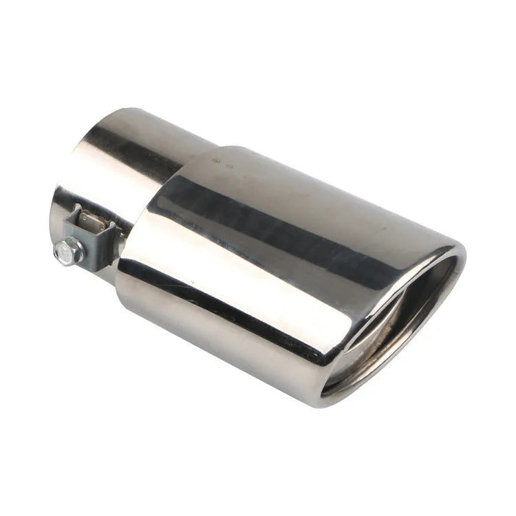 Stainless steel car exhaust tailpipe modification part, 140cm length, showing baked blue and bright silver finish options