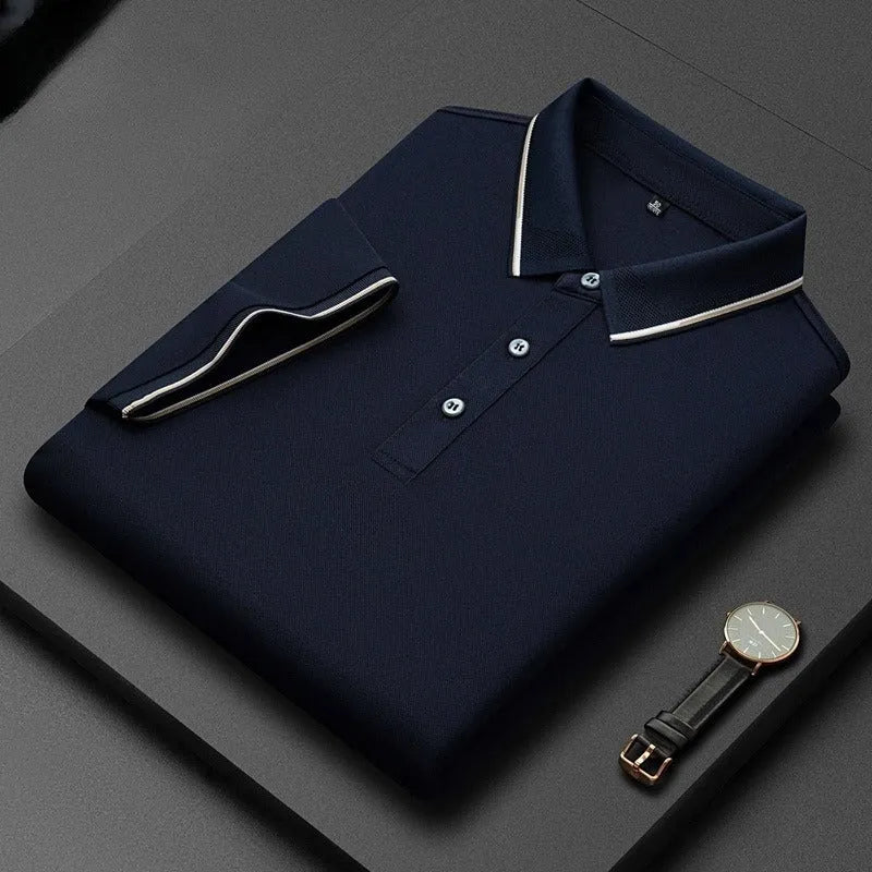Light business silk men's short-sleeved T-shirt in cotton and mulberry silk blend, available in multiple colours
