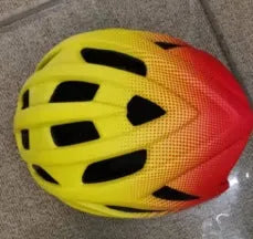 Orange road bike mountain riding helmet with 16 vents and in-mold PC EPS shell on white background