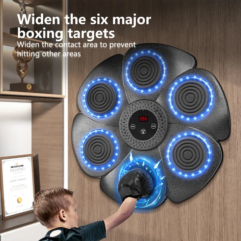 Black smart boxing wall target with Bluetooth and lights, includes half-finger gloves