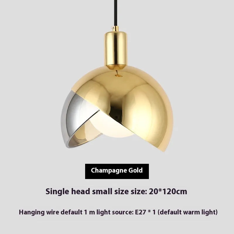 Simple 20cm iron droplight with golden stitching in champagne gold warm LED finish