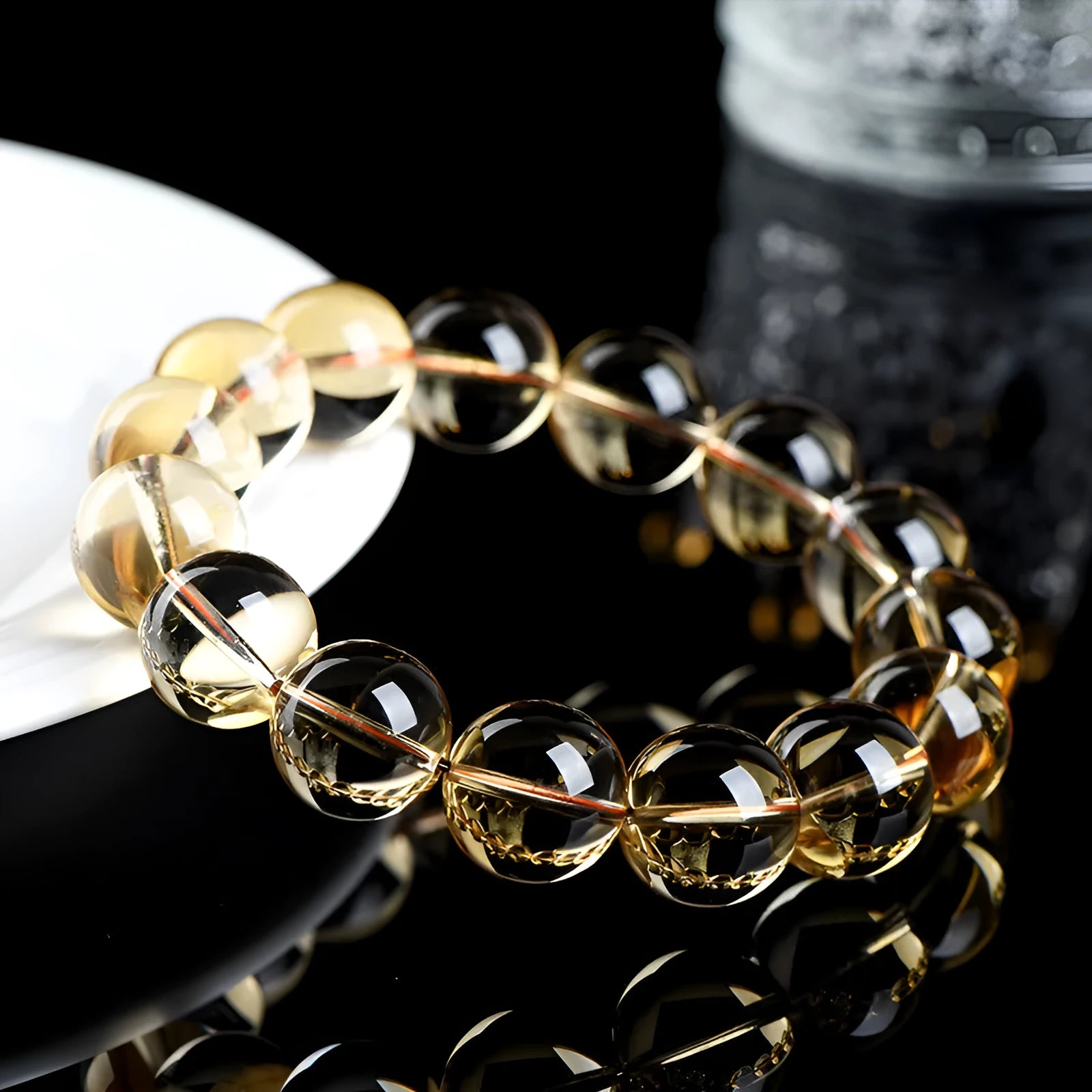 Natural citrine scattered beads ball bracelet showing 7A and 6A grade colour options