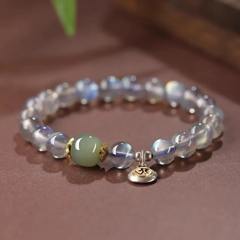 Moonstone crystal bracelet 8mm beads electroplating Thousand-Hand Kwan-yin mouse women's jewellery