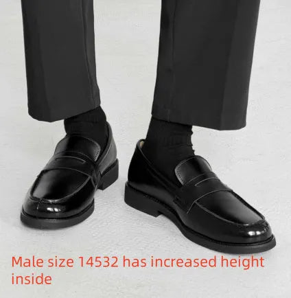 Men's classic slip-on black derby leather shoes with height increasing insole, microfiber upper, rubber sole, sizes 36-46