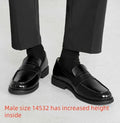 Men's classic slip-on black derby leather shoes with height increasing insole, microfiber upper, rubber sole, sizes 36-46