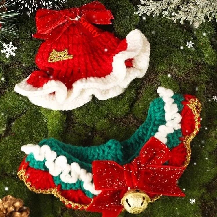 Winter wool pet scarf with cartoon pattern and muppet collar hat decoration for Christmas, available in various colours