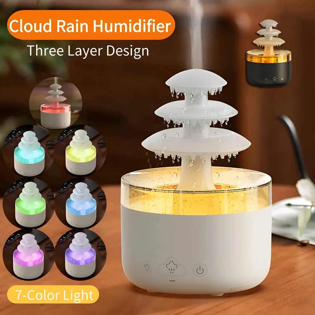 New Cloud Rain Air Humidifier Essential Oil Diffuser 500ml white USB mist colourful light