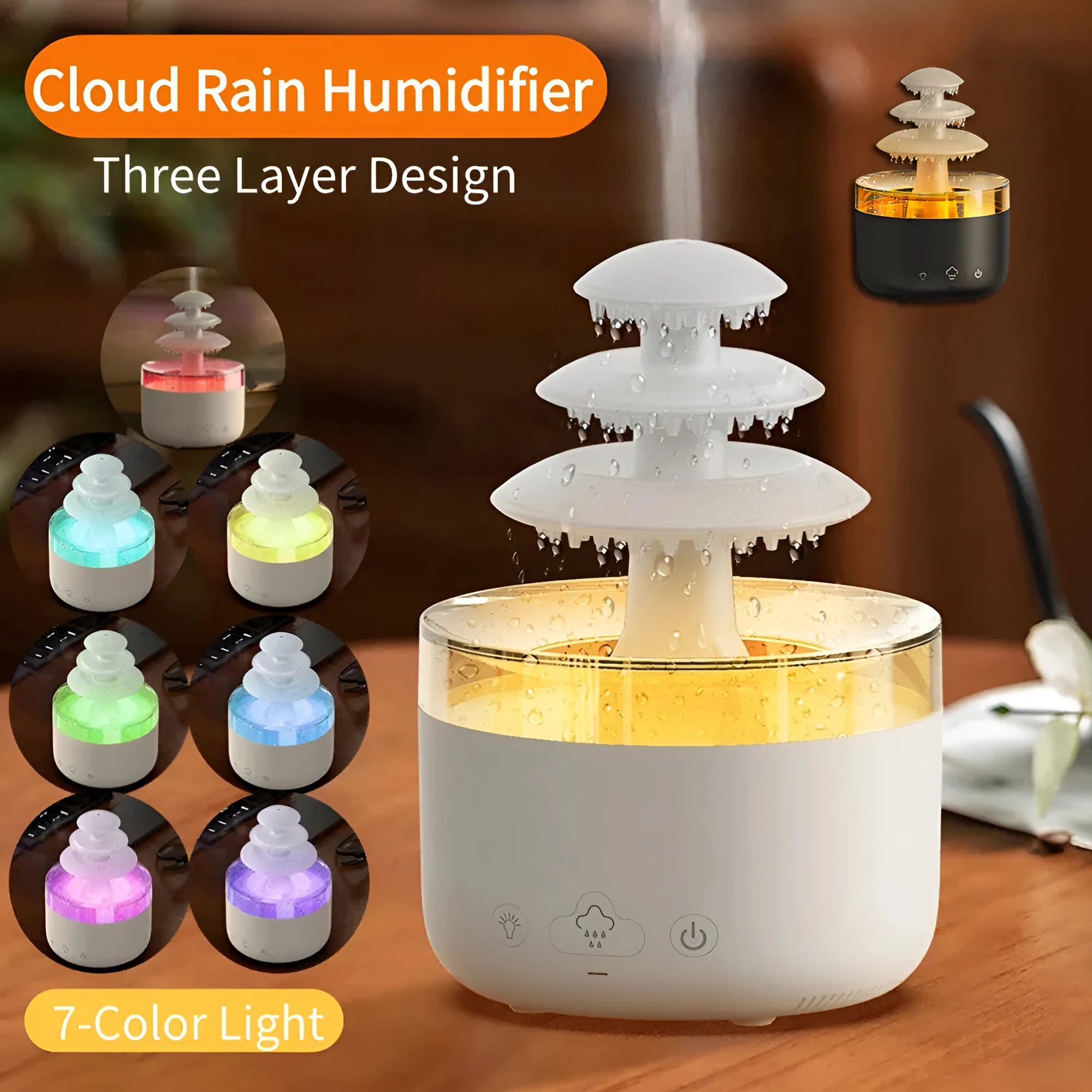 New Cloud Rain Air Humidifier Essential Oil Diffuser 500ml white USB mist colourful light