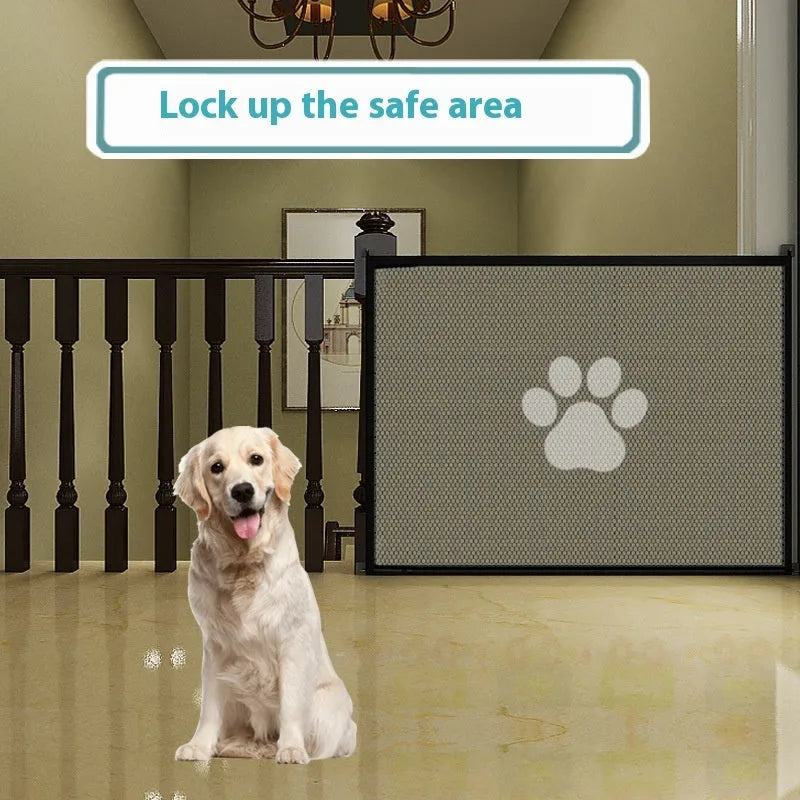 Portable folding dog barrier safety net fence with cloth material and plastic rod support