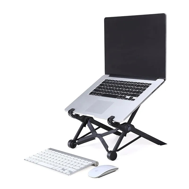 Sagacious black portable folding laptop stand bracket with compact 40cm design