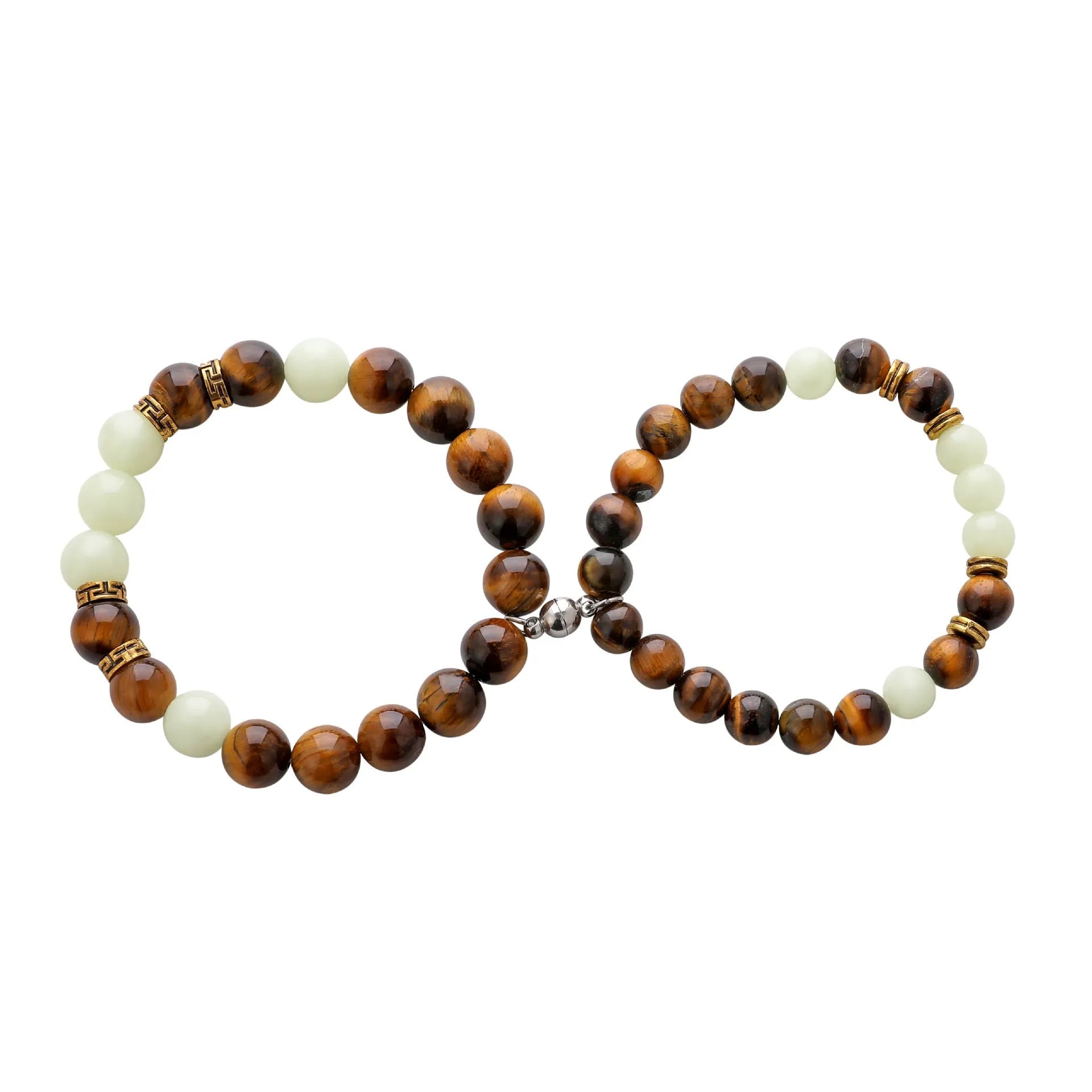 Pair of amber Y552 geometric luminous couple bracelets with patterned surface