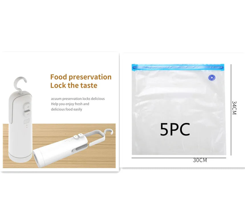 4-in-1 portable electric vacuum sealer with USB rechargeable battery, heat sealer, and inflatable pump for kitchen storage bags