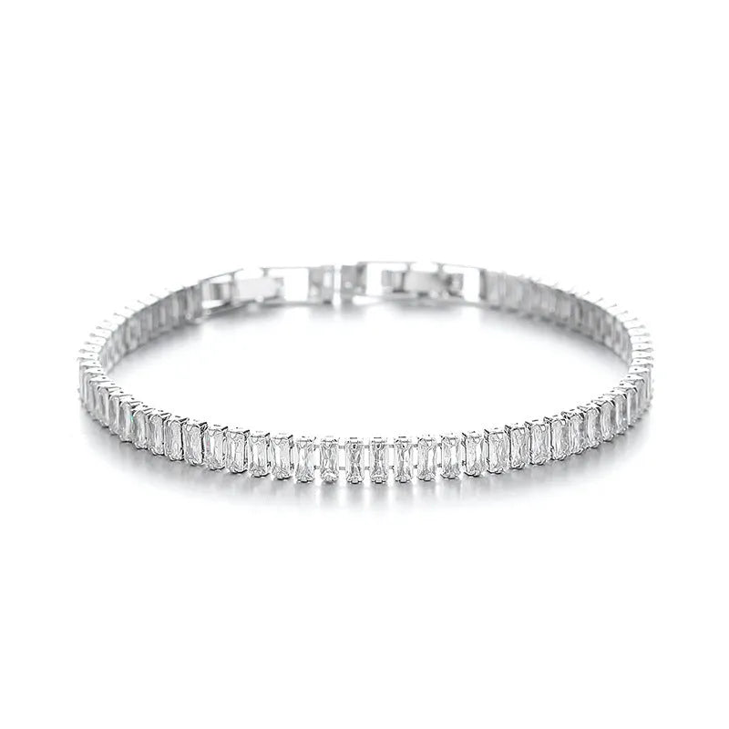 European and American simple rectangular affordable luxury bracelet with inlaid zircon in Champagne Gold and Silver