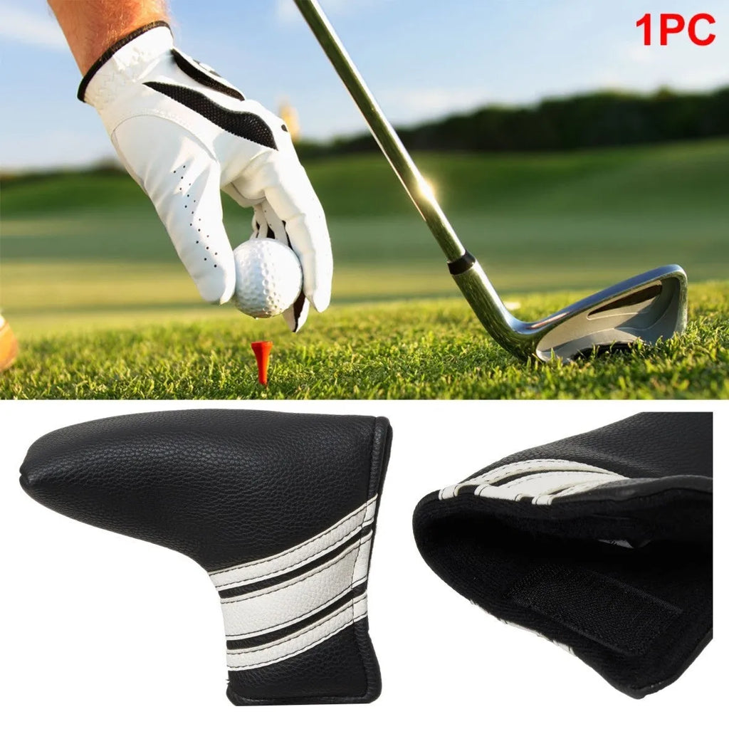 Black PU leather golf push rod sleeve and matching club head cover set for club protection