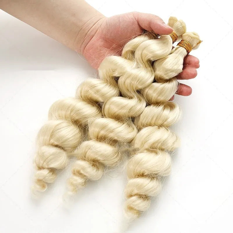 Golden synthetic hair weft wig in 18in, 20in, and 22in lengths for ladies