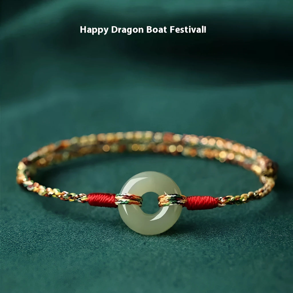 Woven peace buckle colourful rope bracelet on display – unisex natural style handmade accessory