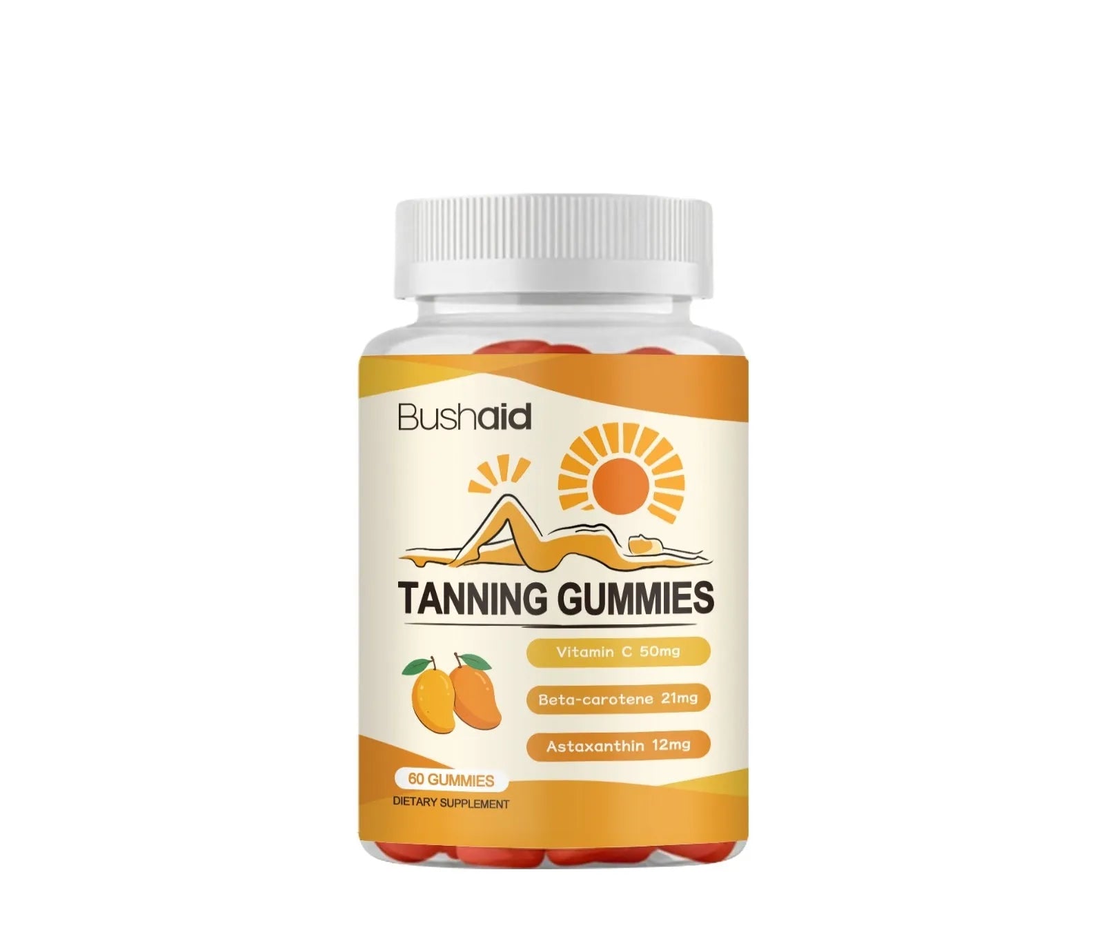 Meihei gummies with white caps in a container, 60 soft candies with astaxanthin and multivitamins