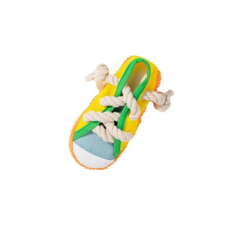 Colourful plastic dog slipper toy with bend design for chewing and self-righting play
