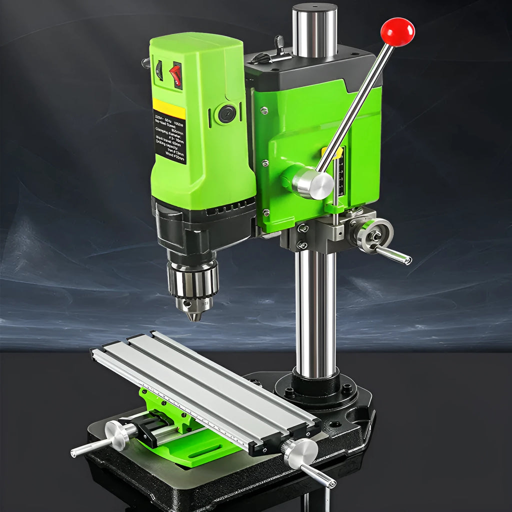 Bench drill and milling machine with cross bench pliers on workbench