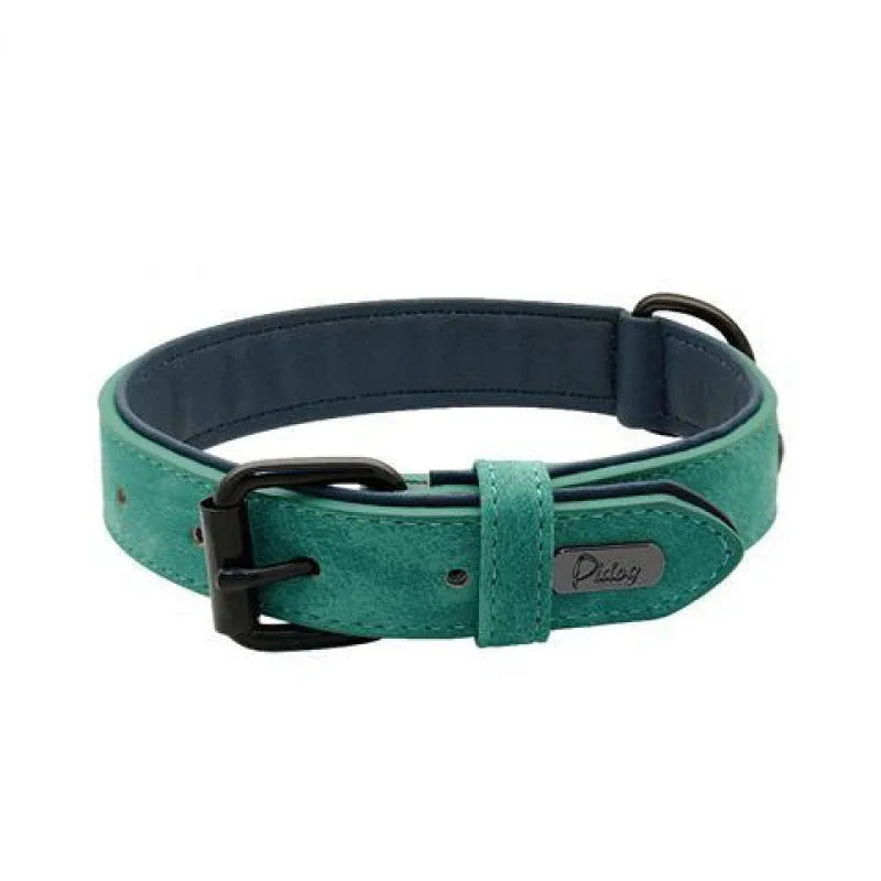 Simple anti-loss adjustable dog collar in five colours with double-layer thickening and PU and microfiber fabric construction