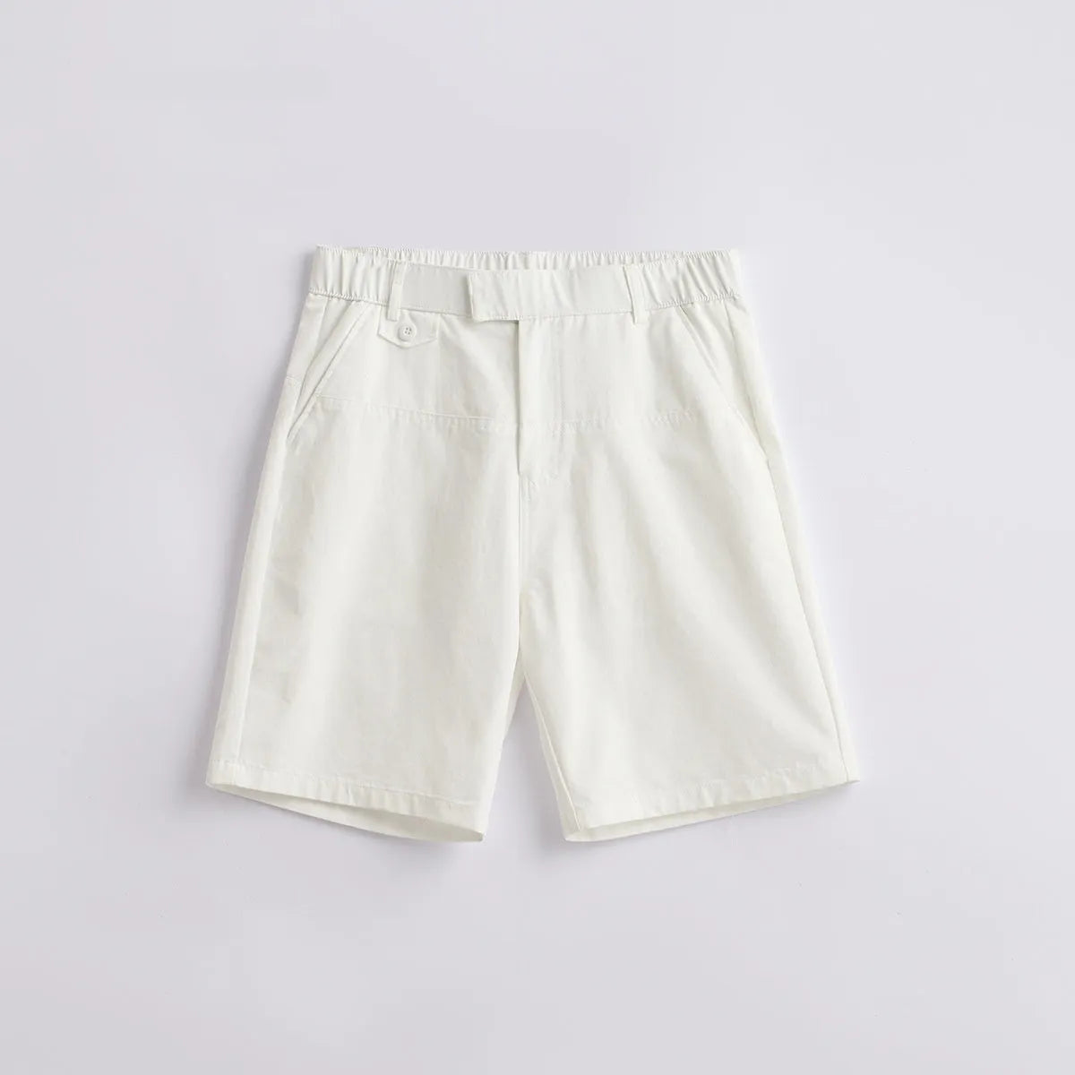 Men's casual cotton blend loose fit summer shorts in light blue, side view, on a plain background