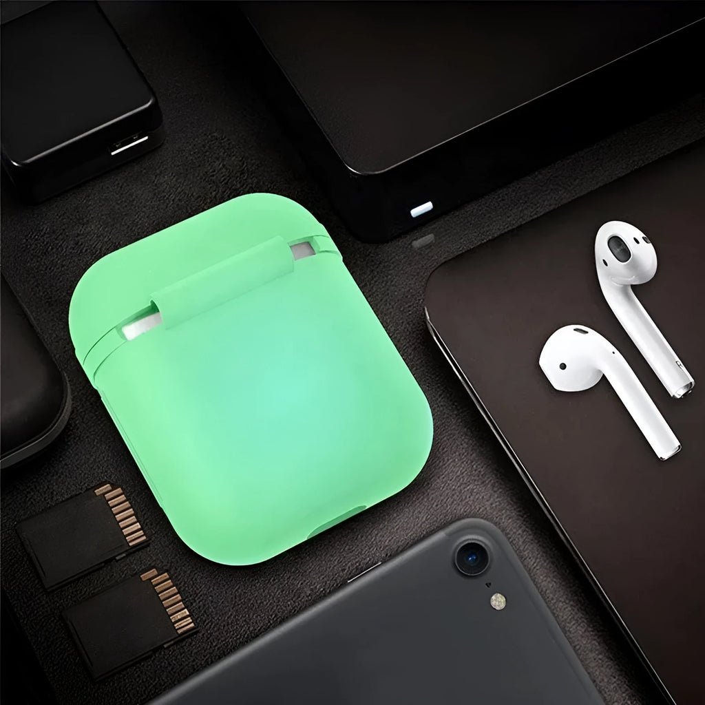 Luminous transparent silicone flip case for AirPods wireless earphones showing glow feature